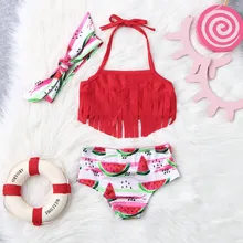 ids Swimwear Baby Girls Tassel Watermelon Print Two Piece Summer Beachwear Swimsuit Bathing Girls Swim Bikini Outfits T7