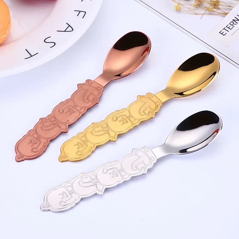 

1 Piece Stainless Steel Animal Spoons Silver Cute Cartoon Duck Animal Children Spoons Coffee Ice Cream Spoon