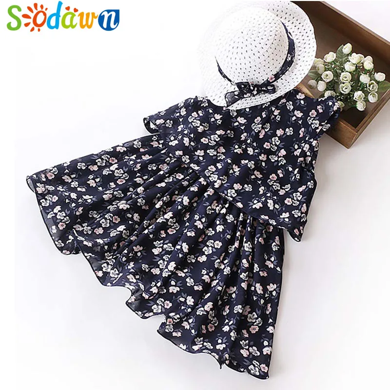 Sodawn 2018 Girls Dress Summer New Fashion Sweet Sleeveless Chiffon Clothes For Girls Flower Print Princess Dress Kids Clohting bohemian sleeveless floral print loose fitting chiffon dress for women