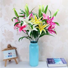 85cm 3Heads Real Touch Artificial lily Flores Wedding Bridal fake flowers Bouquet Plants white lily Home Party Decor for Display