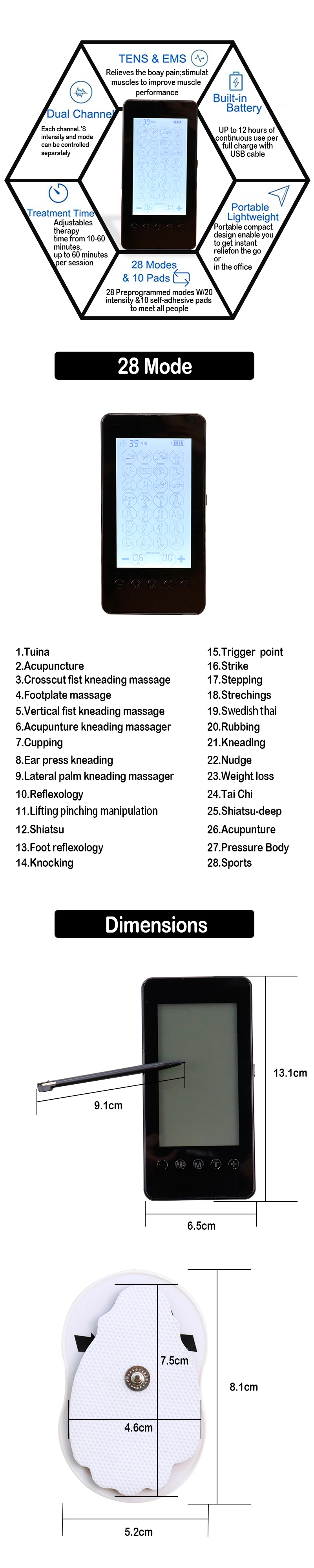 Luz de Fundo da Tela de Toque Massageador Corporal Recarregável Massagem Fisioterapia Elétrica 28-modo 2 Online shopping