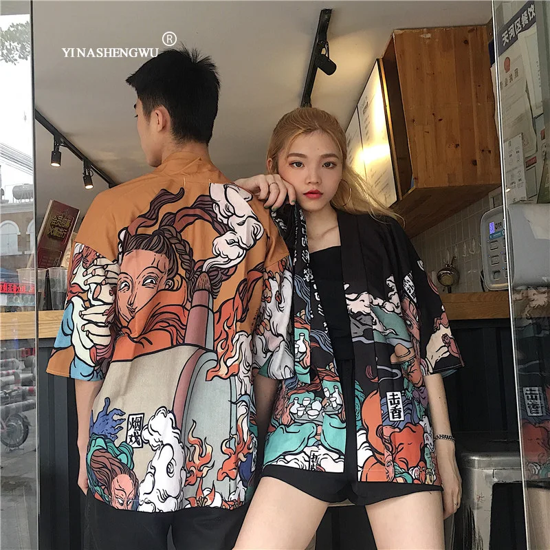 Women Harajuku Cardigan Japanese Kimono Asia Summer Digital Printed Shirt Tops Casual Woman Kimonos Kawaii Yukata Kimono Cosplay