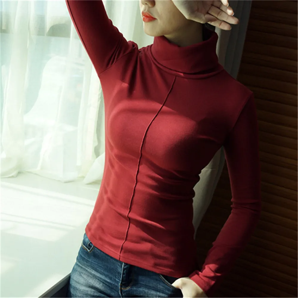 Sweater Women Pullover Tops Korean Style Skinny Sweaters Winter Turtleneck Bodycon Basic Pullover Black White Pull Female Tops