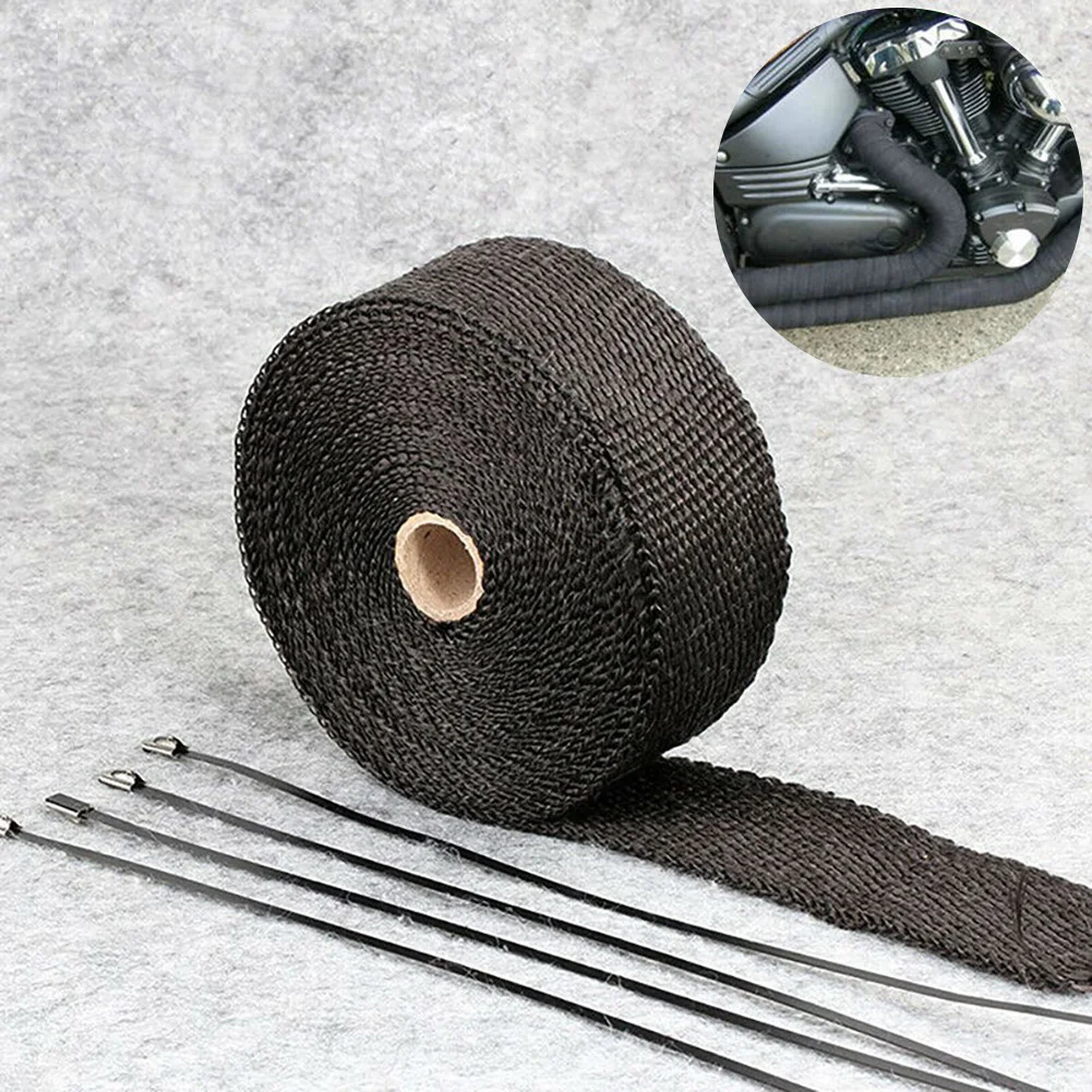 White Car Modification Heat Wrap,5m Car Insulation Tape Exhaust Heat Wrap with 4 Stainless Steel Cable Ties