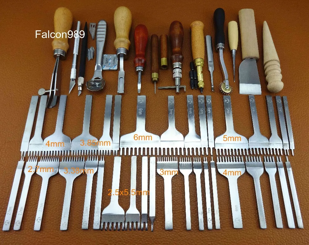 

50pc Leather Craft Sew Stitch Knife Cutter Punch Chisel Pricking Iron Groover Creaser Beveler Skiving Edger Slicker Awl Tool Se