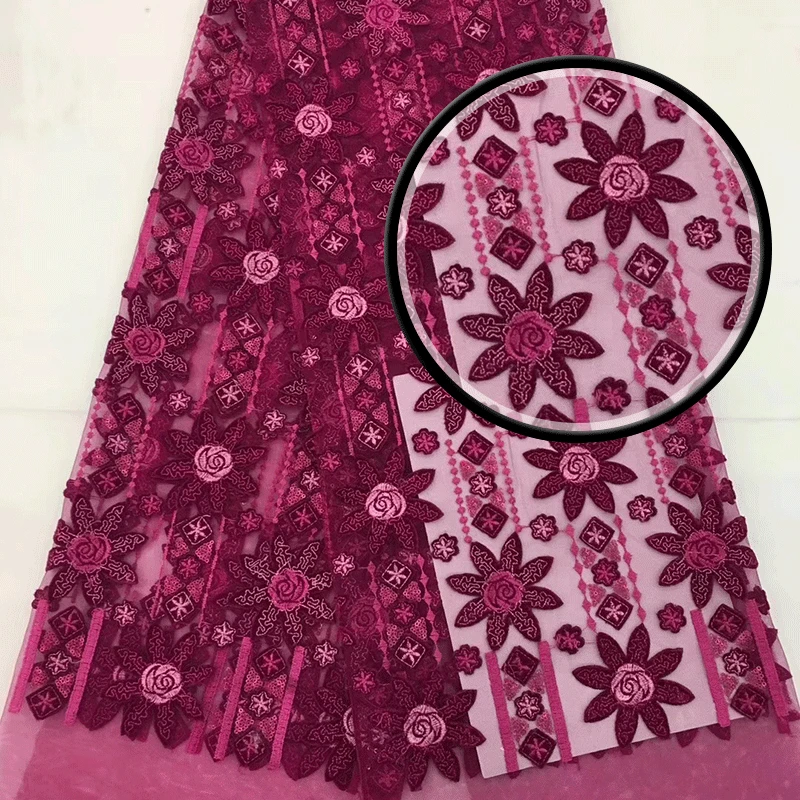 

2018Nigeria Popular Dresses Lace For Party Dress Latest Velvet Lace Fabric High Quality French net lace For Dress MD910 Pink