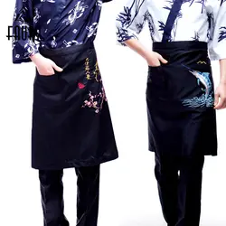 Унисекс Корейский Японский Ресторан Шеф-повар Официант работа фартук оптовая торговля еда обслуживание полудлина вышивка суши халаты