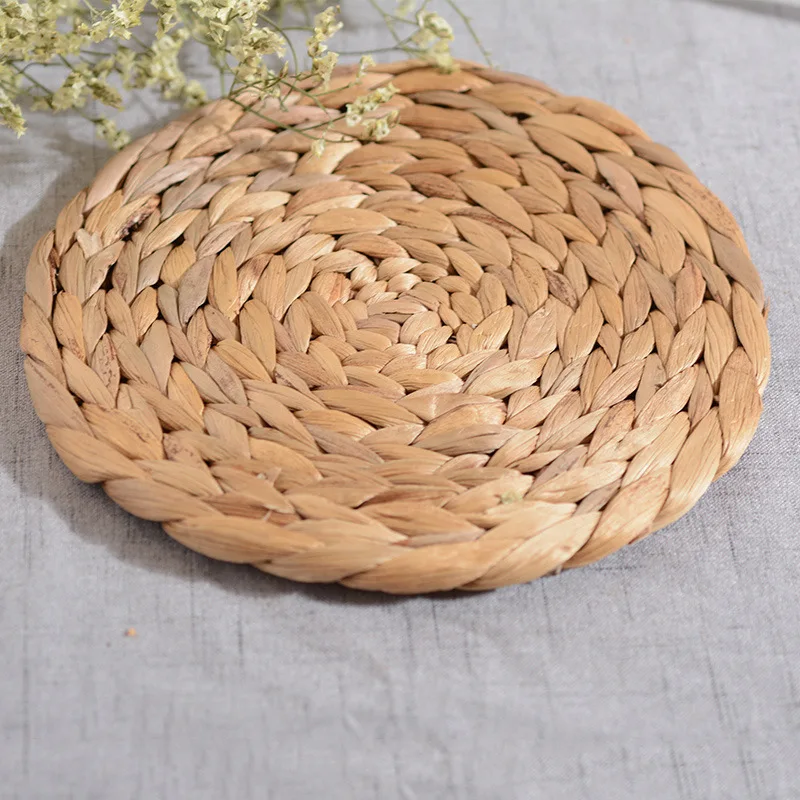 2 шт. натуральный водный гиацинт плетение Placemat круглый плетеный ротанга таблички