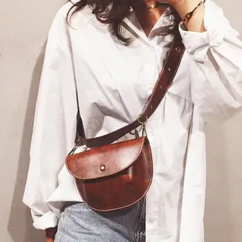 

Simple Women PU Leather Waist Bag Phone Pouch Purse Fanny Belt Pack Female Waist Pack Fashion Vintage Shoulder Crossbody Bag