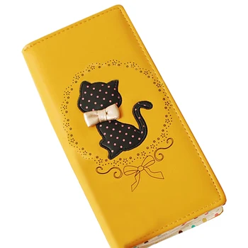 

Girls Bifold Leather Purse Dots Cartoon Cat Pattern Clutch Long Zipper Wallet Handbag Best Sale-WT