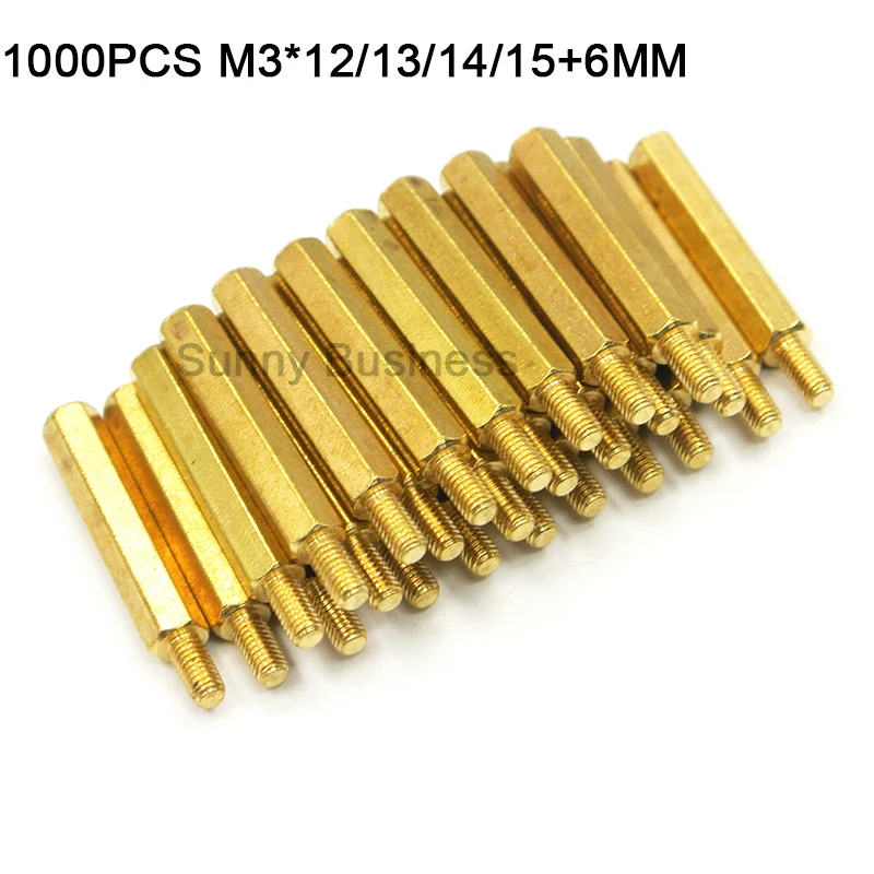 

1000Pcs M3*12/13/14/15+6mm Hex Nut Spacing Screw Brass Threaded Pillar PCB Computer PC Motherboard Standoff Spacer