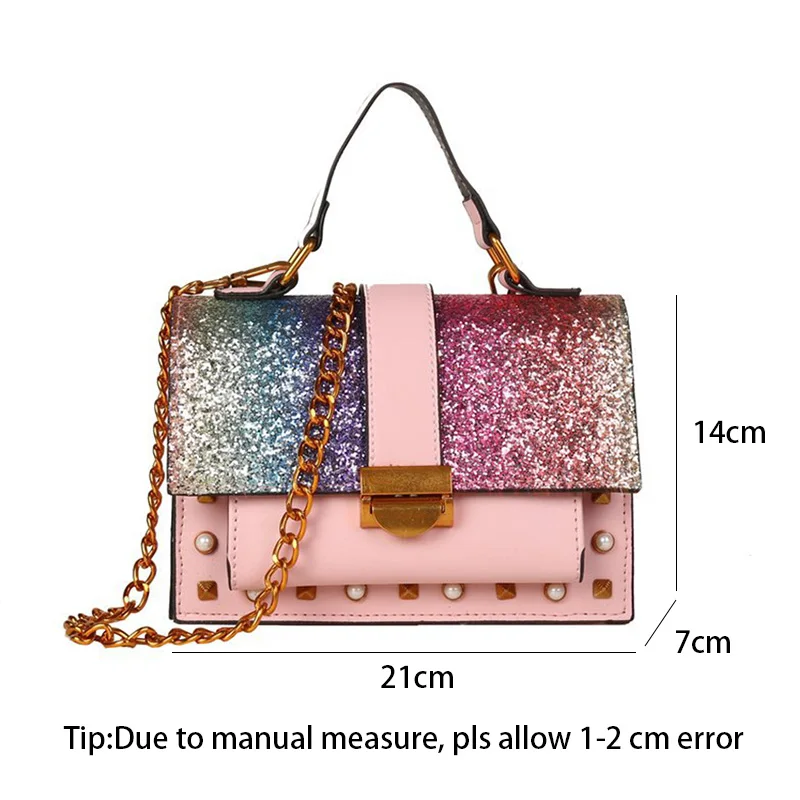 Women Handbag Fashion Sequin Female Exquisite Shoulder Bags Rainbow Rivet Crossbody Bag Messenger Bags Bolsos Mujer Tote SS7164 (9)