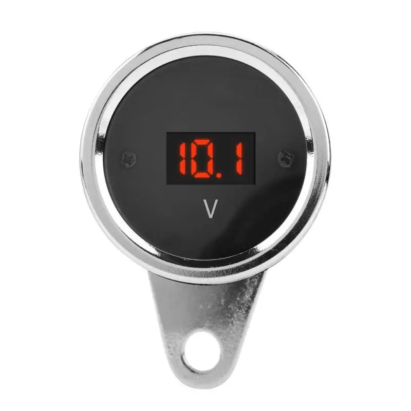 12V Motorcycle LED Light Digital Voltmeter Voltage Meter Gauge Chrome