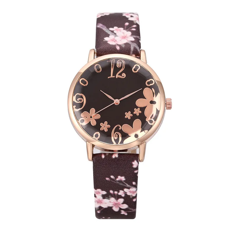 Женские часы,, Дамская мода, тисненый цветок, часы, маленький свежий принт, Kol Saati Zegarki Damskie Reloj Mujer@ 50 - Цвет: Purple