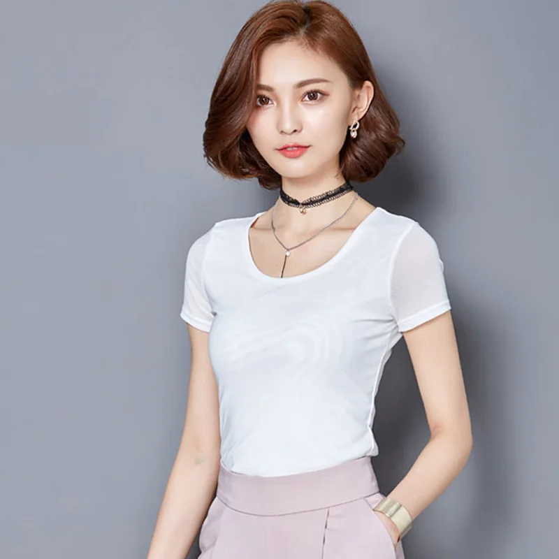8 Colors Mesh T Shirt Women 2018 Summer Short Sleeve O Neck Casual Tshirt Elegant Office Lady T-shirts Tops Plus Size M-3XL A293