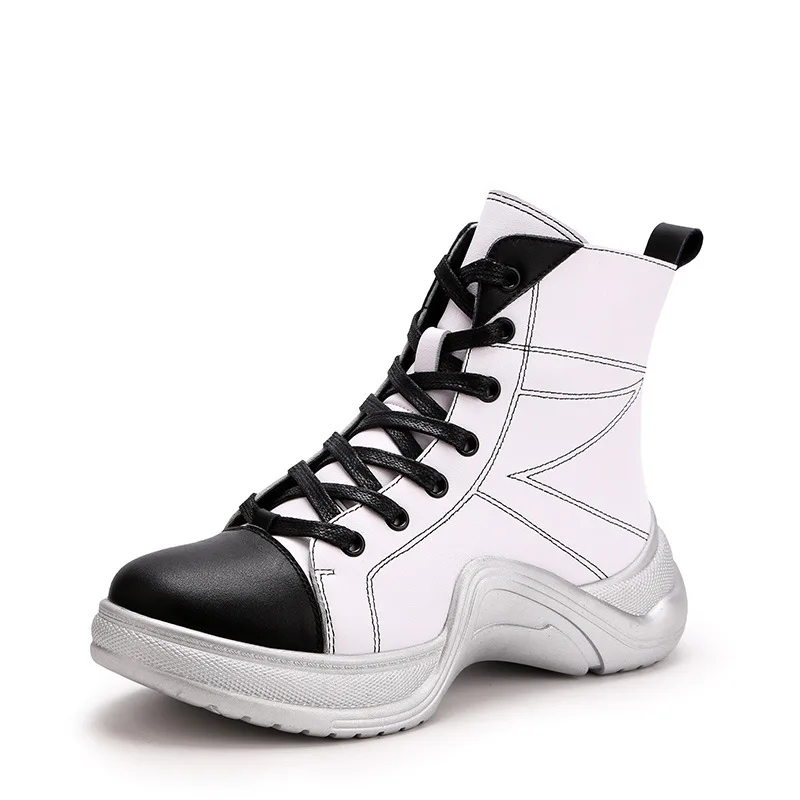 

2018 new autumn new fashion trend high-top flat shoes women retro color matching platform casual shoes.