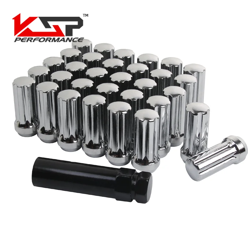 KSP 32pc M14x1.5 Thread Chrome Truck 7 Spline Locking Lug Nuts with 1