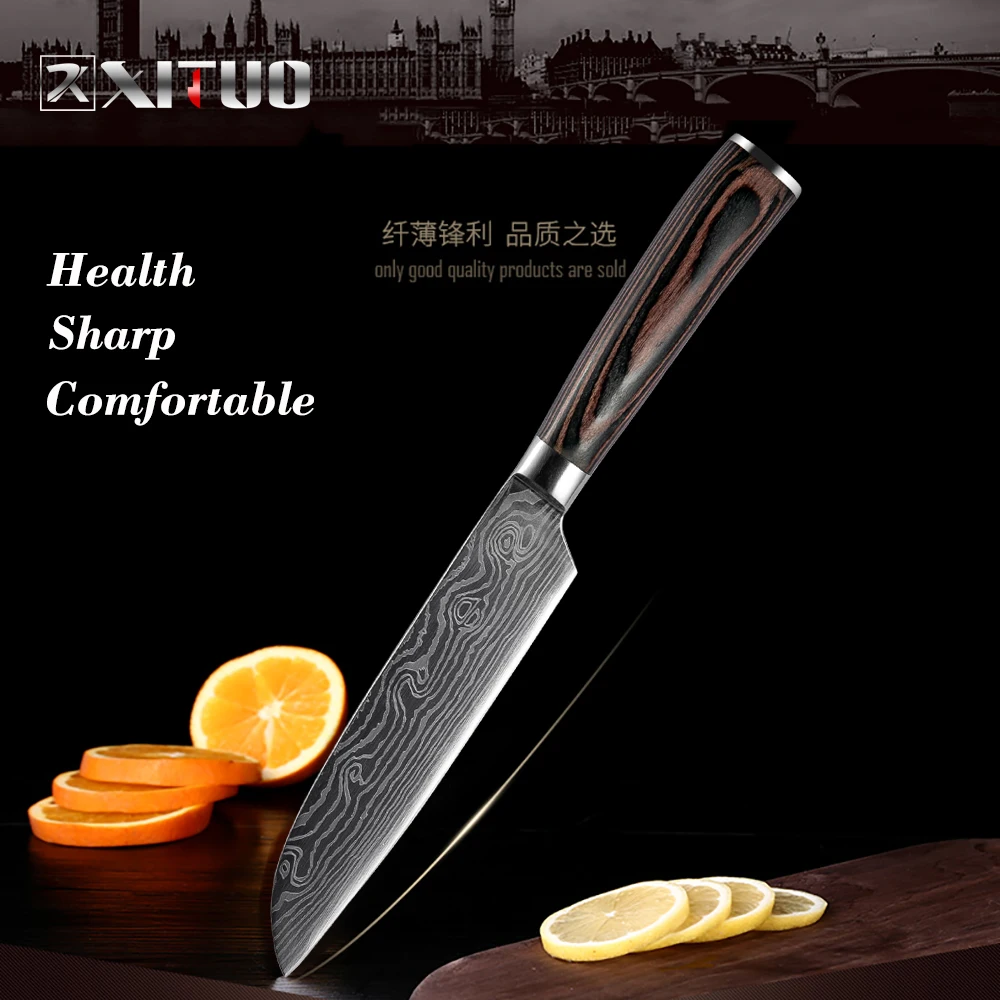 Японские ножи сантоку 5 дюймов имитация дамасской стали универсальный мясницкий