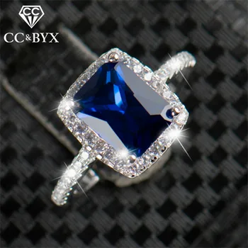 

CC Silver Rings For Women Vintage S925 Sterling Jewelry Wedding Ring Square Stone Bridal Jewelen Anelli Bijoux Femme CC916e