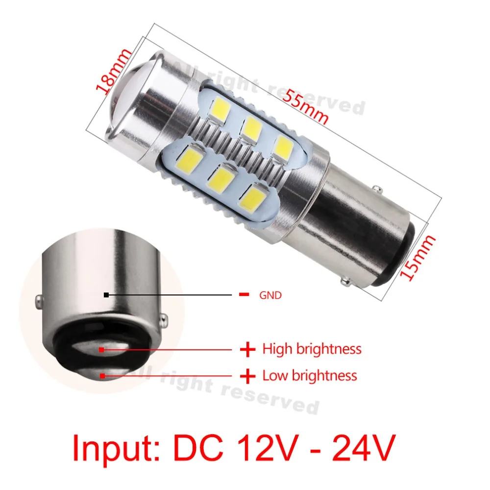 2 шт. 1157 12 5630 SMD BAY15D чип для светодиодной лампы высокой мощности лампы p21/5 Вт светодиодные автомобильные лампы стоп-сигнал источник парковки 12В белый красный желтый