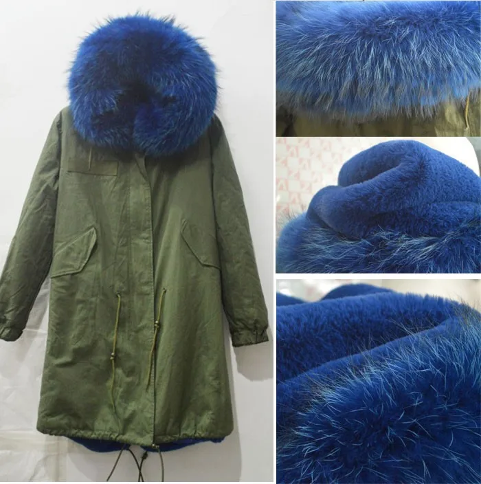 Длинное стильное зимнее теплое пальто кружки мистер и миссис меховая парка с большим синим натуральным меховым воротником пальто Зимняя верхняя одежда