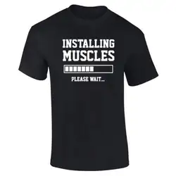Мужская установка мышц, пожалуйста, подождите слоган смешная футболка s-xxl новые футболки смешные топы тройник новые унисекс Забавные топы