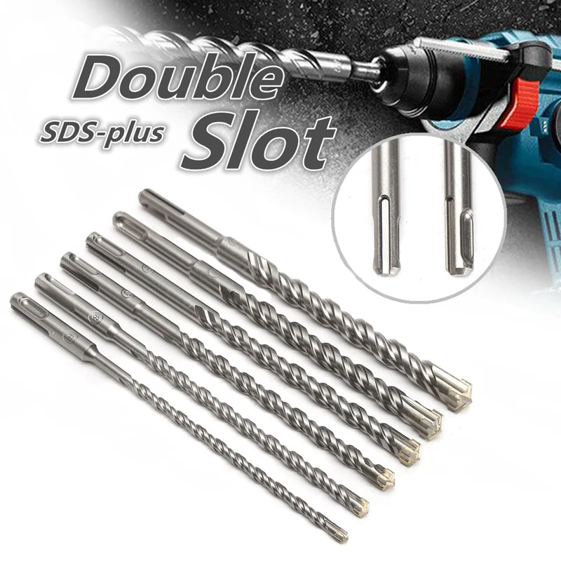  210mm 6/8/10/12/14mm SDS Plus Crosshead Twin spiral Hammer Drill Bits Woodwork Twist Round Shank Tw