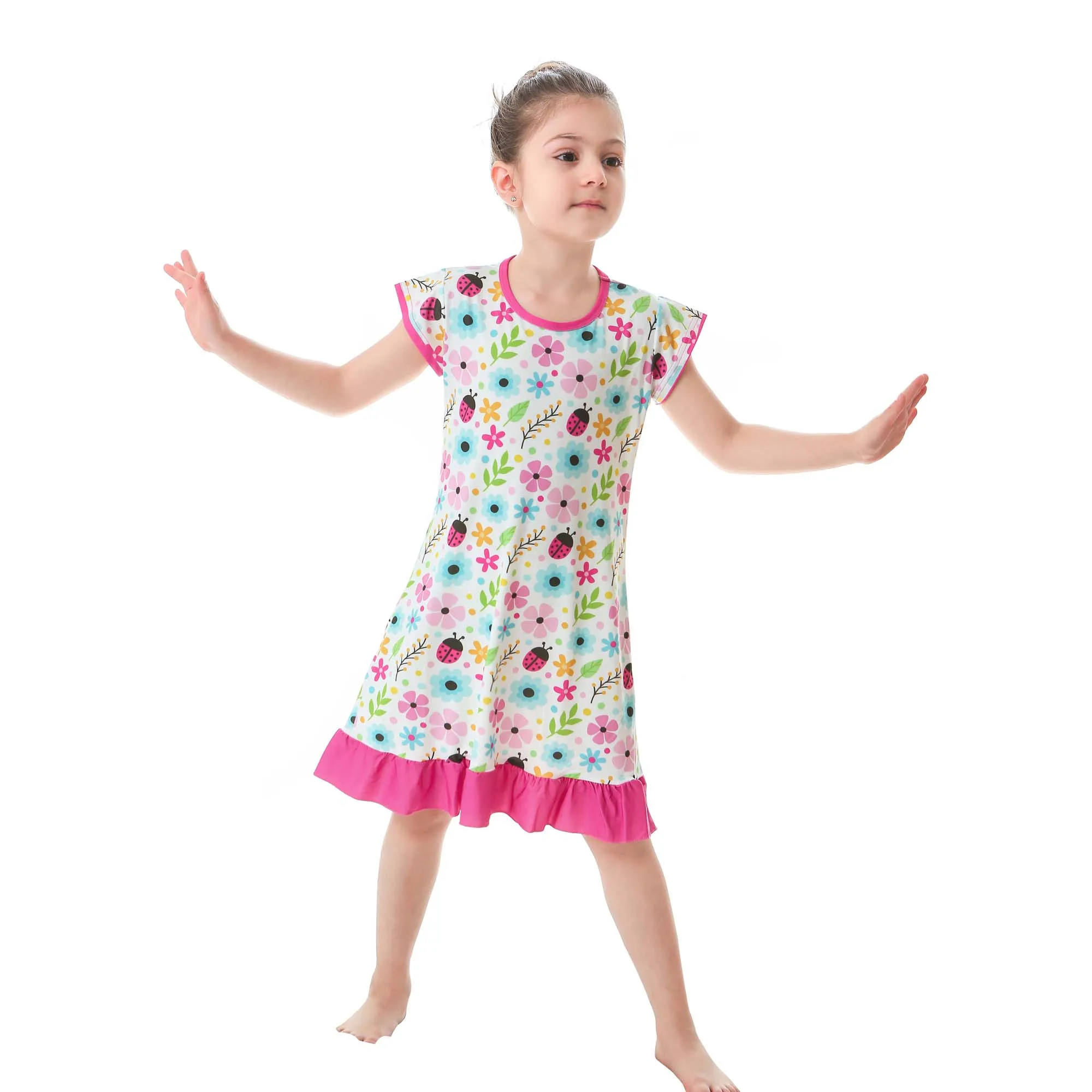 Детские модные новые ночные рубашки для девочек, детское ночное платье из спандекса с принтом божьей коровки и животных, пижамы для девочек - Цвет: DD03