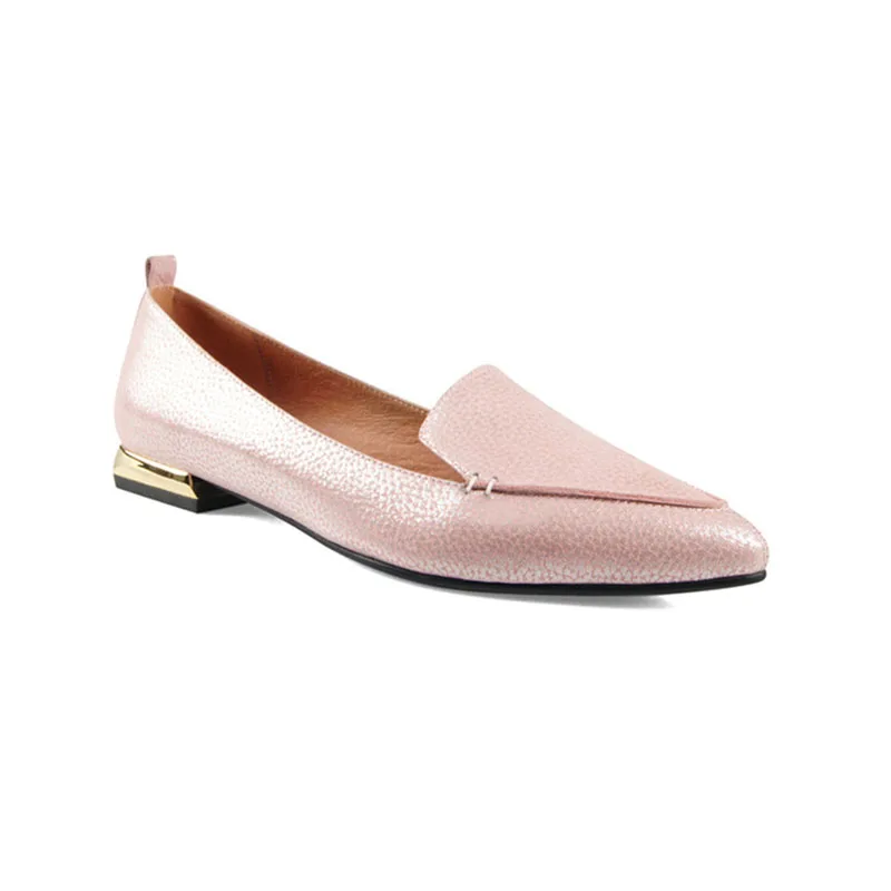 ISNOM/Женская обувь из натуральной кожи на плоской подошве с острым носком; модная повседневная обувь; Женская Весенняя обувь; коллекция года; Летняя обувь розового цвета