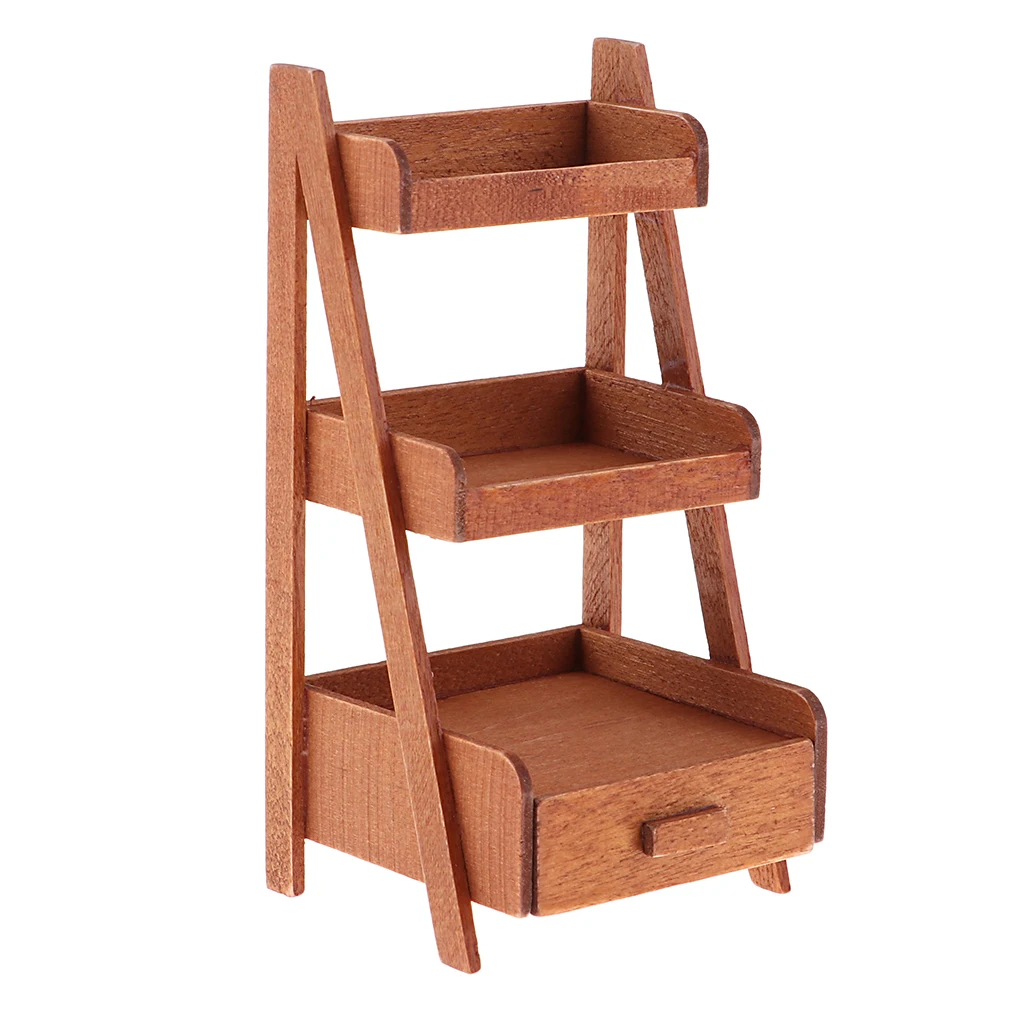 1/12 Dolls House Miniature Furniture Retro Wood Flower Stand Snack Racks Self Garden Decoration Kids Gifts