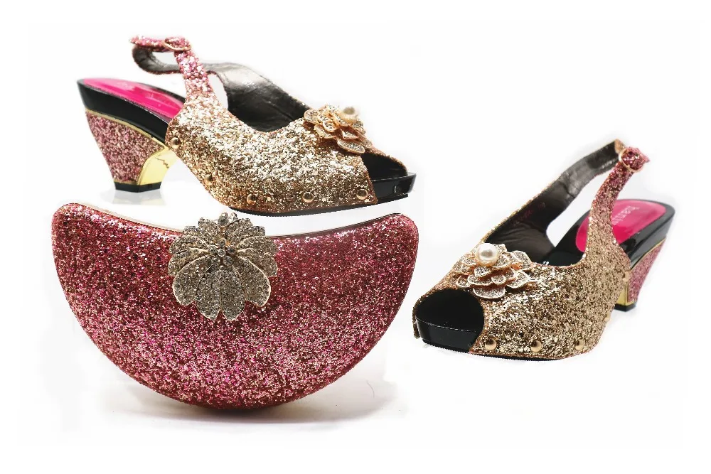 

Pink italian shoes matching bag set 2019 new fashion wedding party sandal shoes and clutches bag matching set shoes bag SB8366-4