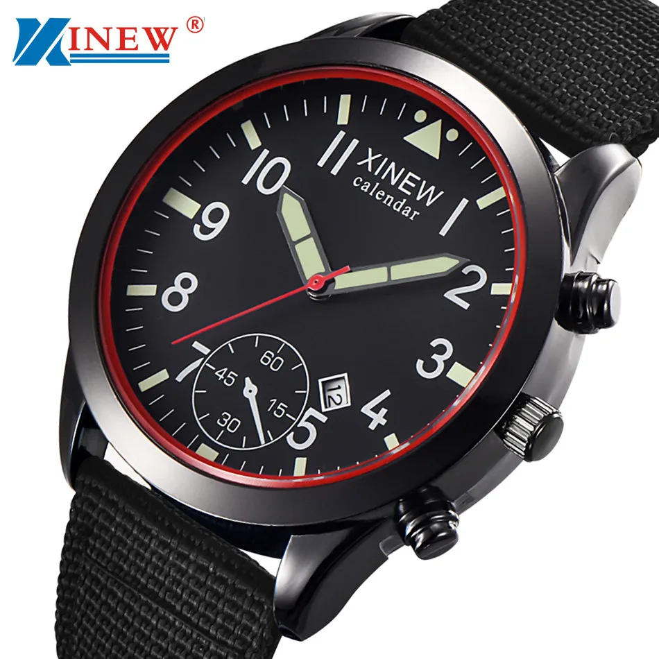 

XINEW Brand Mens Military Quartz Army Watch Black Date Luxury Sport Luminous Wrist Watch Dial bayan kol saati clock