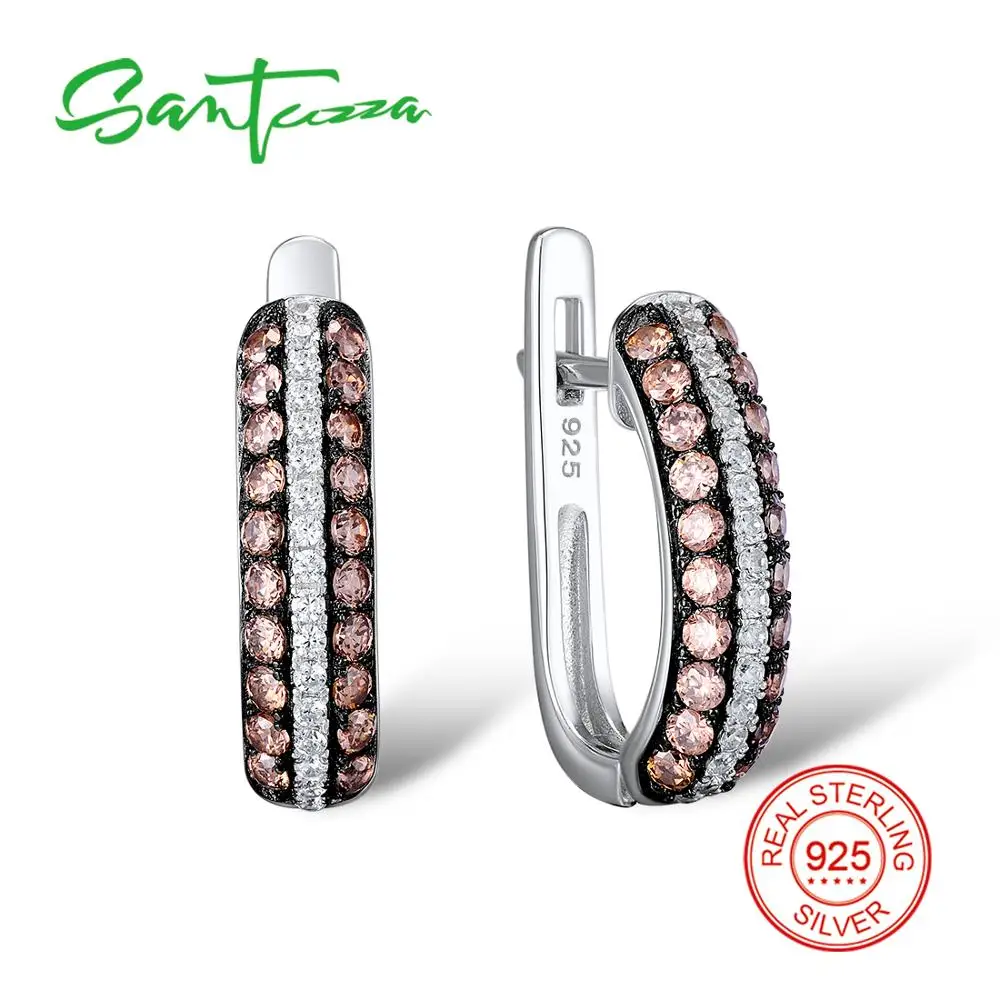 SANTUZZA серебряные серьги для женщин 925 пробы клипс Серебро с шоколадными камнями CZ