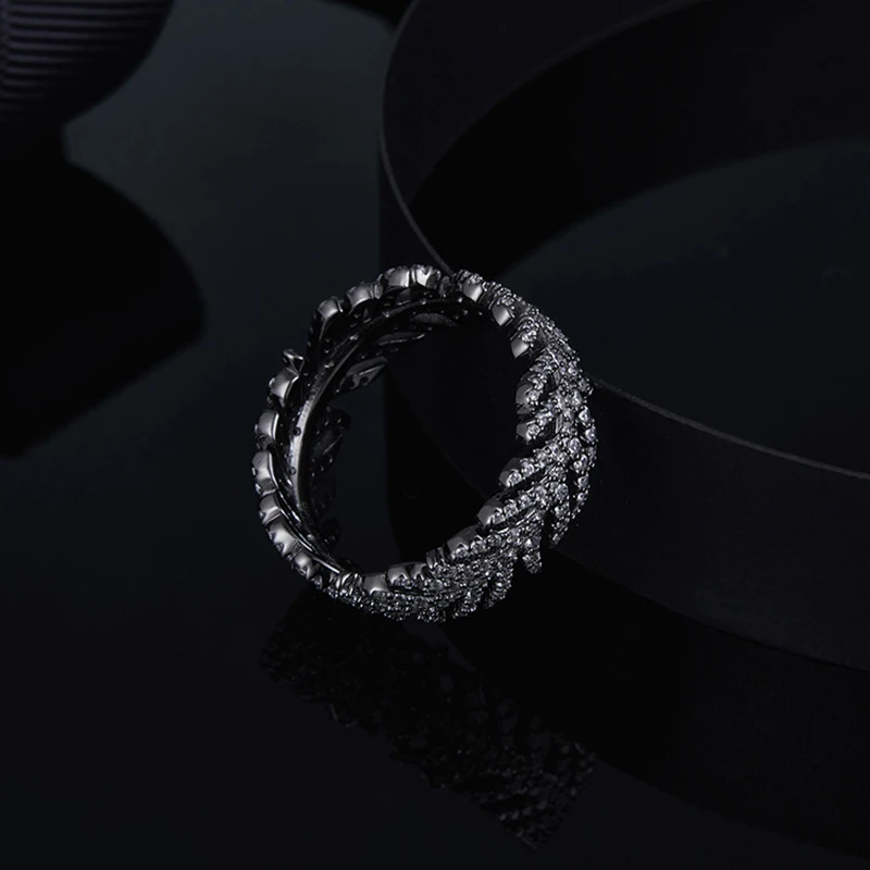 

Black-gray Feather Ring 925 Sterling Silver with Zircon Fits Moroccan Jewelry with Women's Party Jewelry Gift