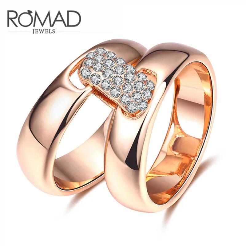 

ROXI ROMAD Brand Rose Gold Color Double Rings For Women Genuine AAA Zircon Crystal Ring Luxury Wedding Bridal Engagement Jewelry