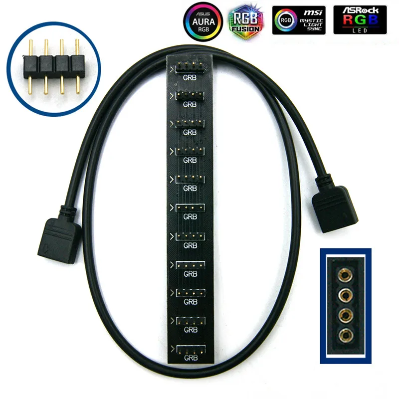 Extension Cable For Motherboard Interface 5V3PIN/12V4PIN AURA RGB 1-2/3/4 Interface Splitter Addressable D-RGB SYNC Hub JST-3Pin