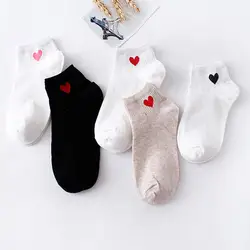 2019 Модные 1 пара носков Для женщин с сердечками мягкие дышащие хлопковые носки высотой до щиколотки Повседневное Любовь Валентина парные