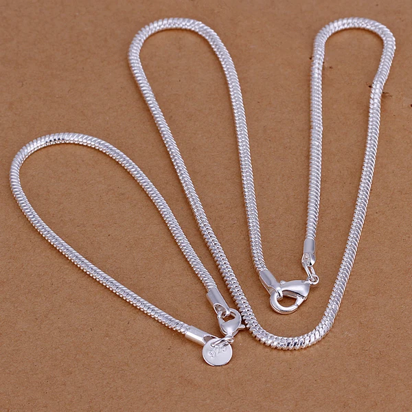

925 silver necklaces and bracelets men's section 3MM snake bone chain two-piece set geometric simple silver set S076