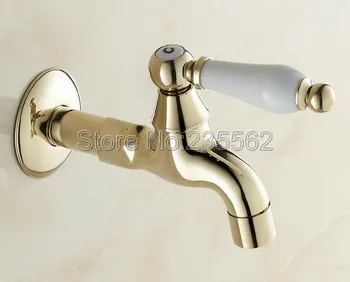 

Gold Color Brass Wall Mounted Cross Handle Mop Pool Faucet Sink Tap tav127
