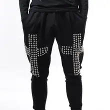 Этап личности мужчин Штаны крест заклепки штаны-шаровары мужчин ноги брюки певица Танцы мужские панталоны Street шаровары Новинка Черный