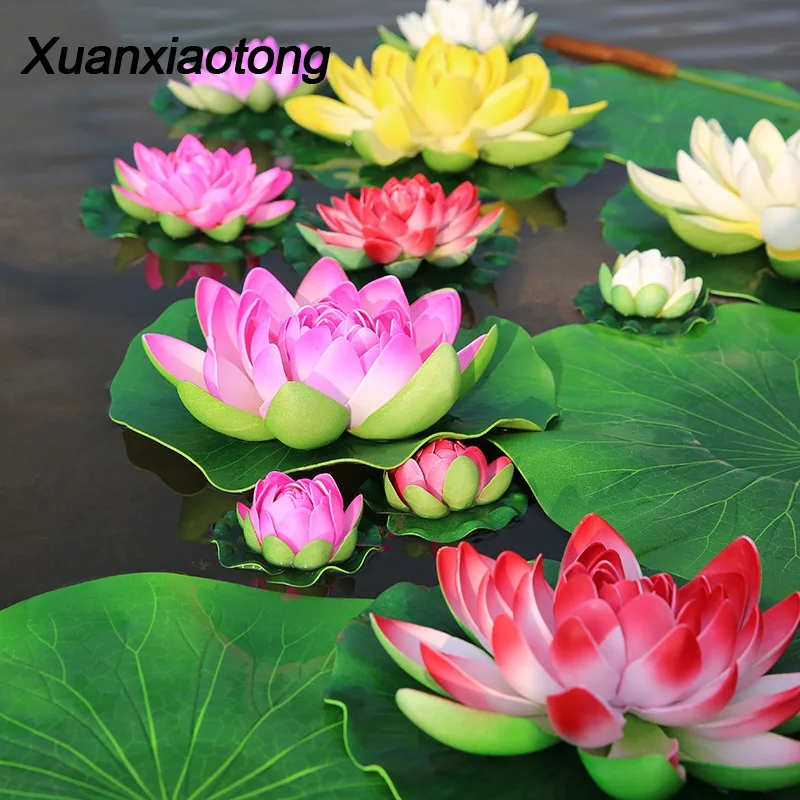 

Xuanxiaotong Real Touch Floating Water Lotus Artificial Flowers for Wedding Home Party Decorations Water Lily Mariage Fake Plant