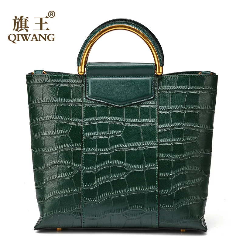 Qiwang New Arrival Green Tote Bag Real Leather Women Crocodile Bags Luxury Brand Design Handbag Female genuine leather bag Sales Qiwang New Arrival Green Tote Bag Real Leather Women Crocodile Bags Luxury Brand Design Handbag Female genuine leather bag Sales