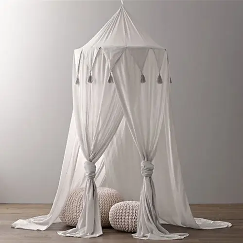Детская кровать навес покрывало сетка-занавеска от насекомых постельные принадлежности круглая купольная палатка шифон москитная сетка - Цвет: Светло-серый