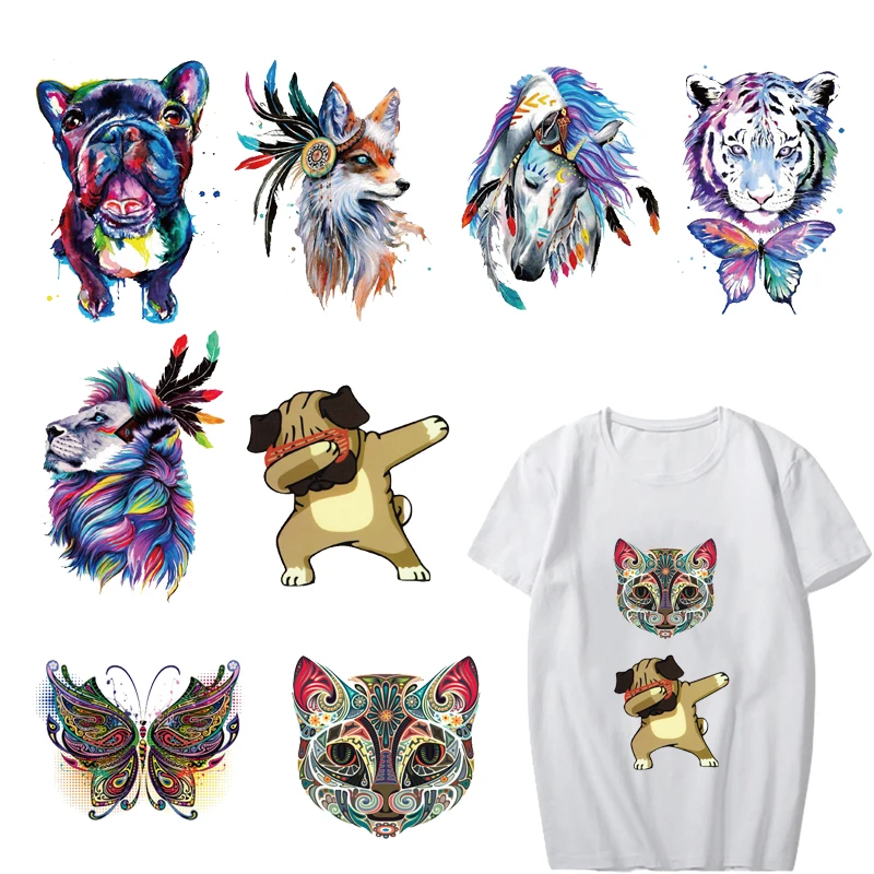

Colorful Animal Patches for Kids Clothes Heat Transfer Vinyl Iron on Dog Cat Unicorn Patch Stickers Appliqued DIY Thermal Press