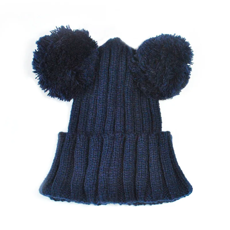 

1PC Fashion Keep Warm Winter Hats Knitted Wool Hat fox fur ball cap double pom poms winter hat for kids best gift #48