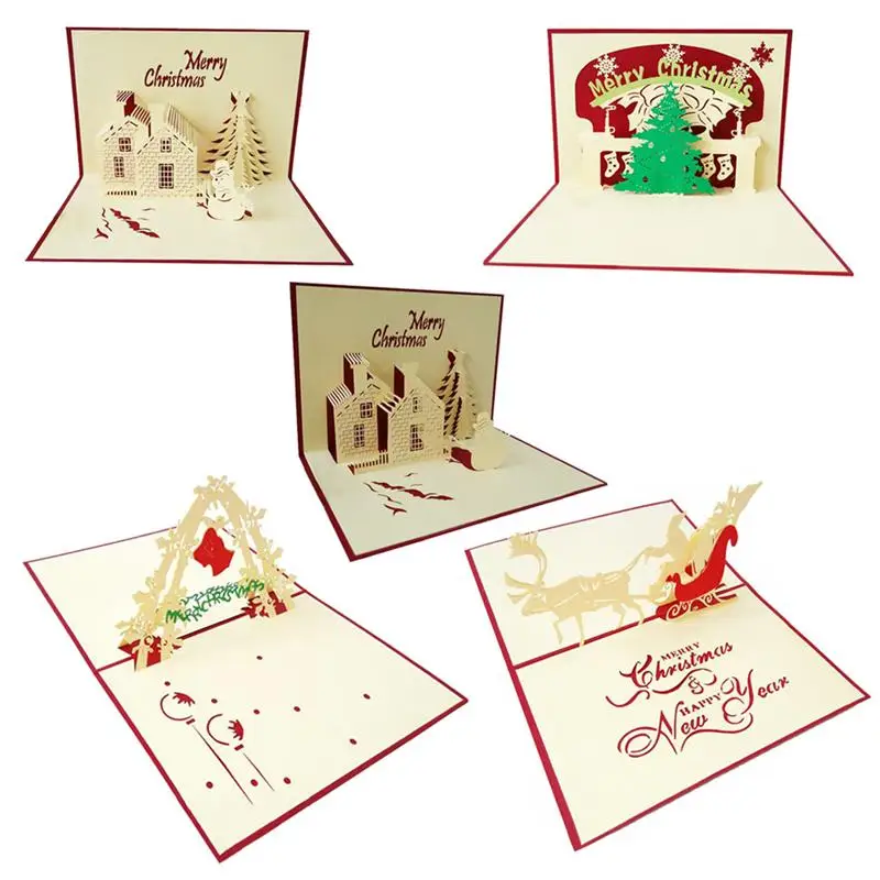 5 шт. 3D Pop Up рождественские открытки ручной работы, подарок к празднику поздравительные открытки на Рождество год