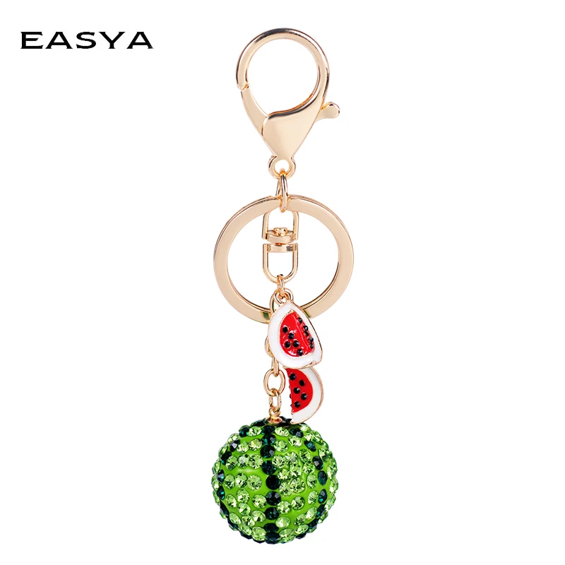 

EASYA New Design Sparking Green Watermelon Keychain Ball Shape Pendant Charms Key Ring For Women Bag Car Fruit Key Holder