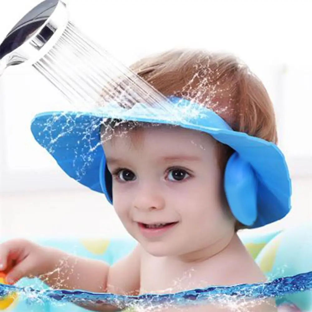 Безопасная детская шапочка для душа, детская шапочка для ванны, защита для глаз, защита для ушей, козырек для стрижки, Детская Регулируемая водонепроницаемая шапочка для детей от 3M до 6 лет