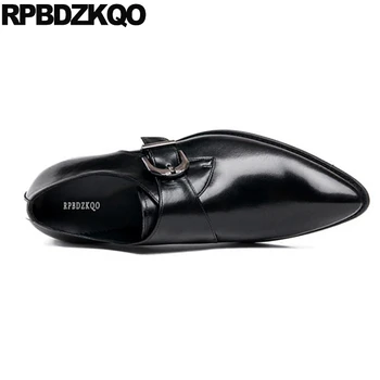

Black Burgundy Italy British Style Men Dress Shoes With Buckled European Pointed Toe Monk Strap Italian Brand Metal Tip Office