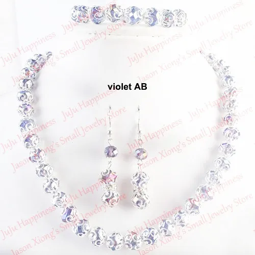 

one set Handmade Violet AB Crystal Glass Beads Jewelry Set Necklace,Earring and Bracelet 248